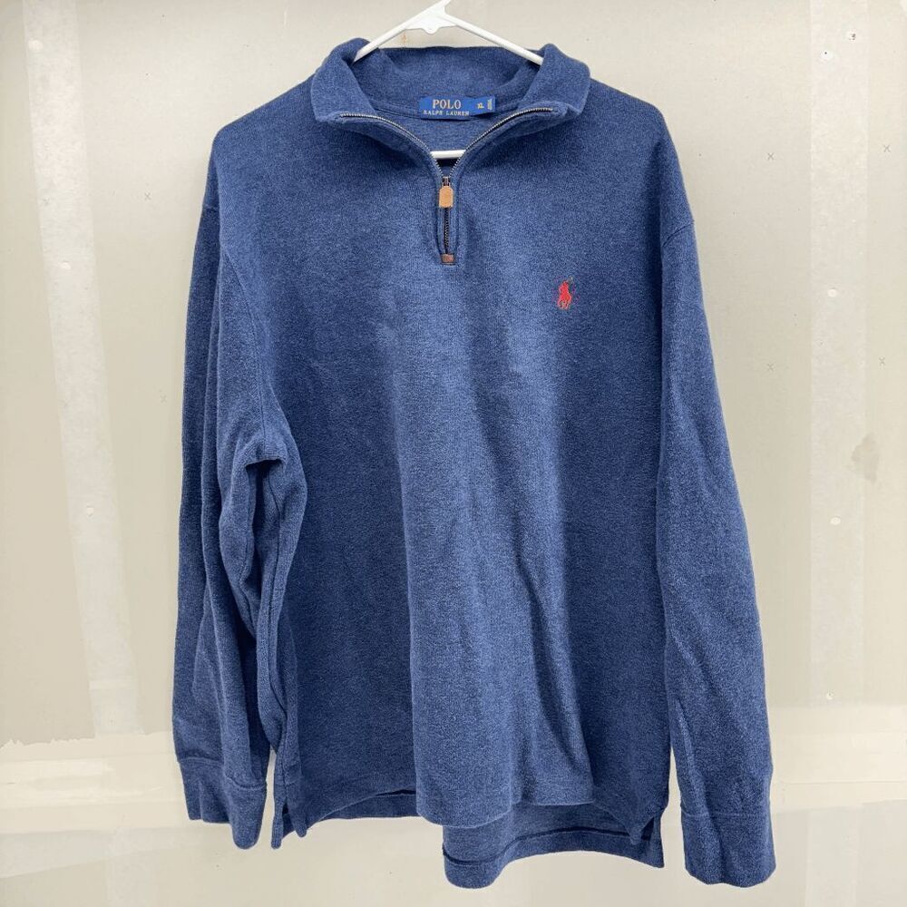 Vintage Polo Ralph Lauren 1/4 Zip Mens XL Navy Knit 100% Cotton EUC